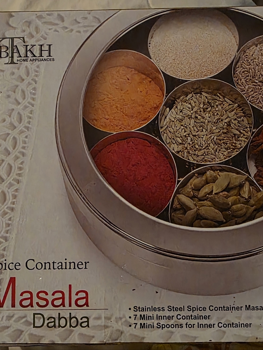 Masala Dabba Stainless Steel Spice Container - Round 7-Compartmen New